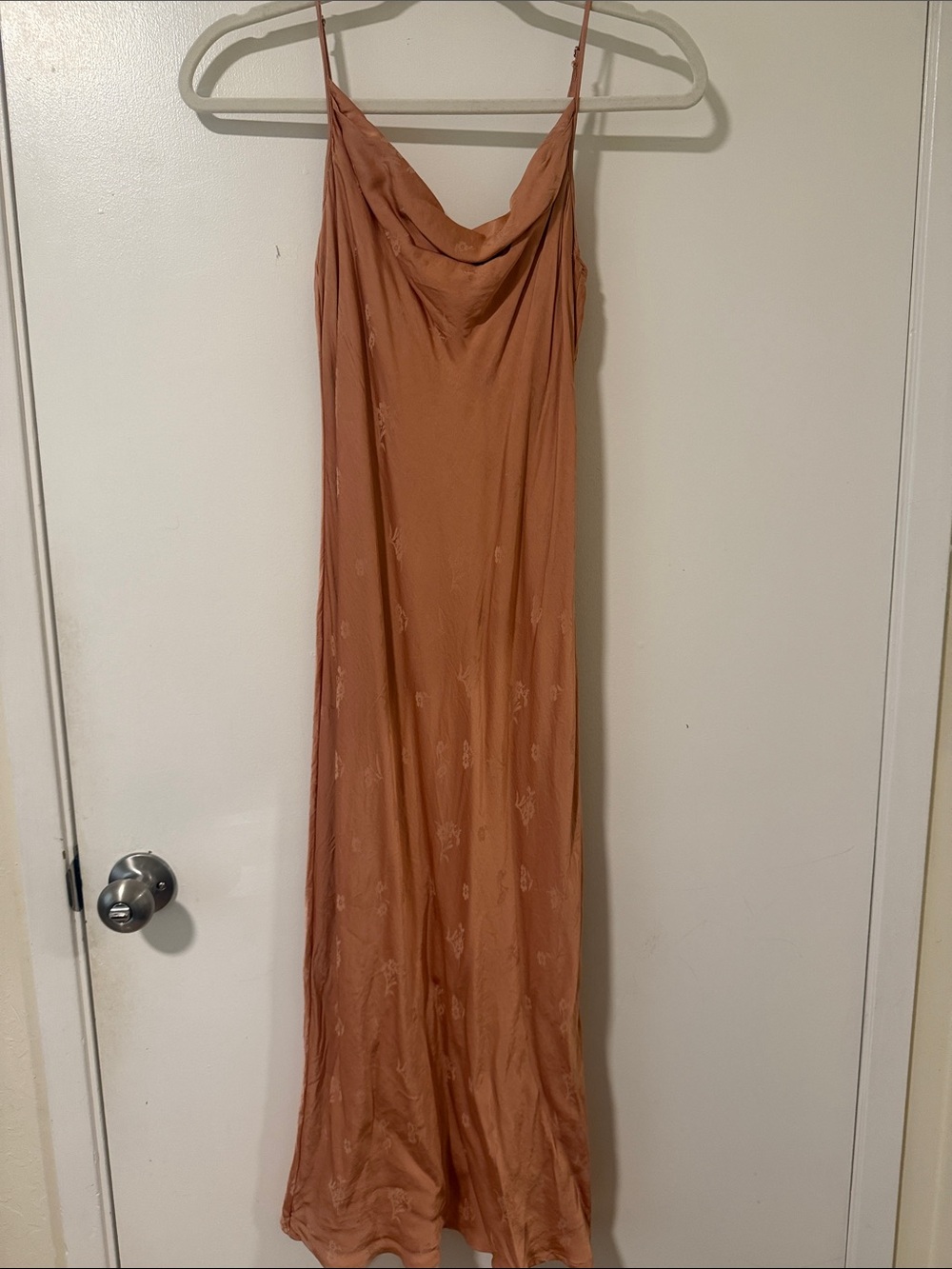 Joie Satin Cowl Neck Maxi Slip Dress in Rust